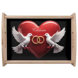 Wedding Doves Heart Romantic Anniversary Gift Serving Tray
