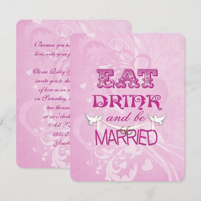 Wedding Doves on pink Invitation (Front/Back)