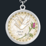 Wedding Doves Rose Silver Plated Necklace<br><div class="desc">Wedding Rings Dove Necklace, Wedding apparel, Wedding t-shirts, Wedding gifts by ArtMuvz Illustration. Matching Customizable Wedding bridal shower, reception, rehearsal dinner apparel. Celebrate your love in style with our wedding designs, Perfect for the bride, groom, wedding party, and guests. You can personalize with your names or wedding date. Great for...</div>