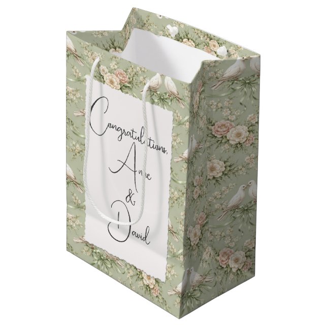 Wedding Doves With Custom Names Medium Gift Bag (Front Angled)