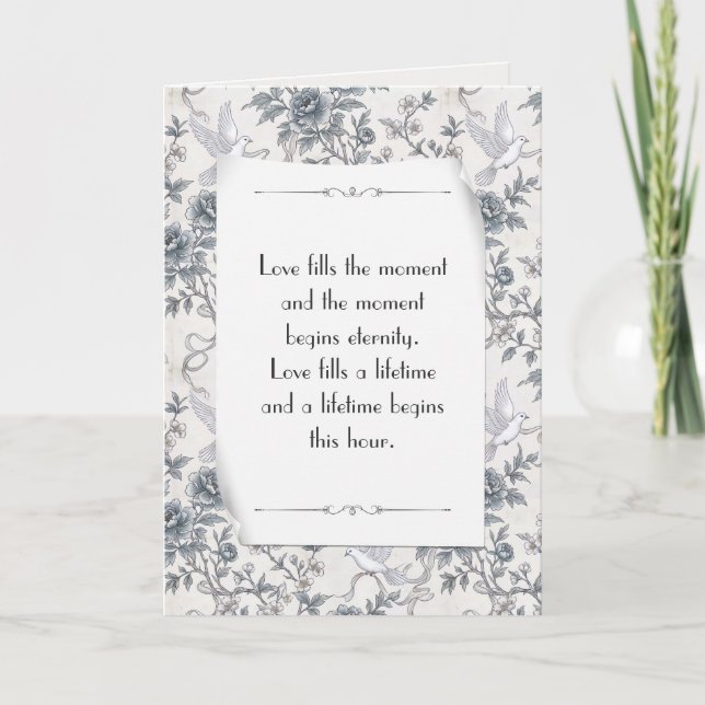 Wedding Doves with Ribbons and Peonies Card (Front)