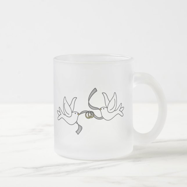Wedding Doves with Rings Frosted Glass Coffee Mug (Right)