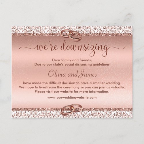 Wedding Downsizing Trendy Typography Rose Gold Announcement Postcard