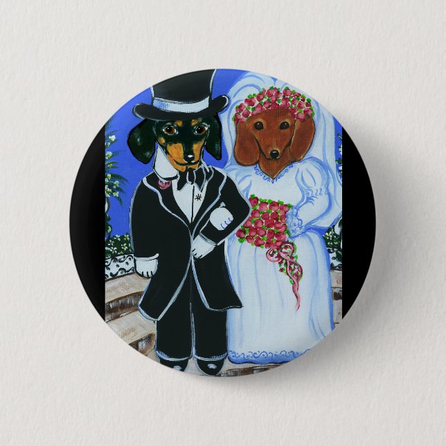 Wedding Doxies Pinback Button (Front)