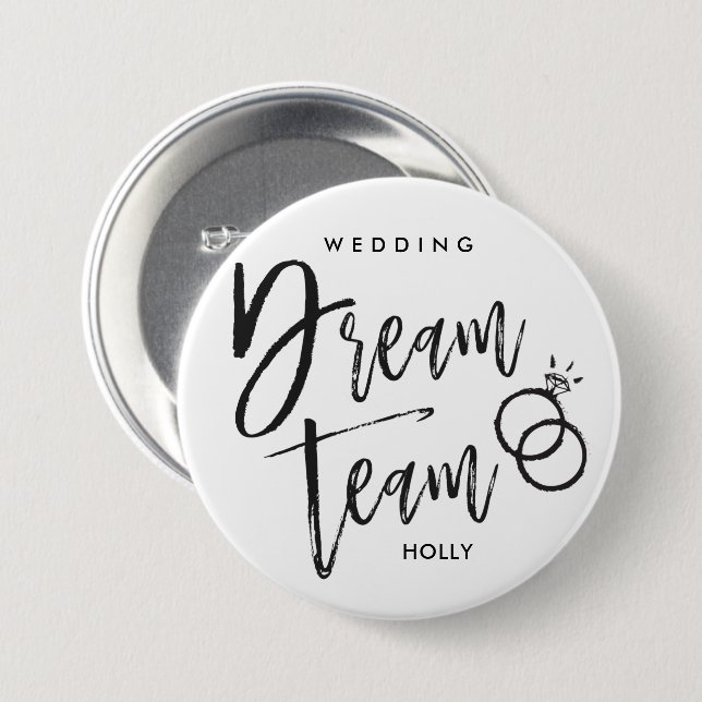 Wedding Dream Team | Black Script Rings Two Button (Front & Back)