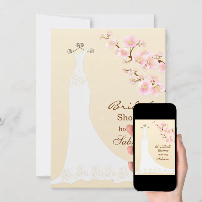Wedding dres, chery blossom Bridal Shower Invitation Zazzle