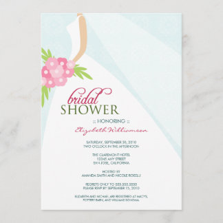 Wedding Dress_2 Bridal Shower Invitation (blue)