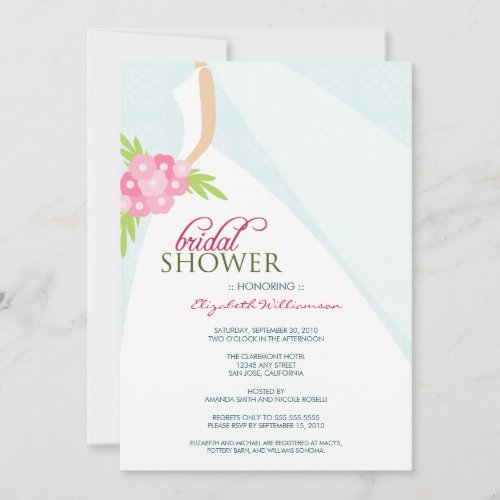 Wedding Dress_2 Bridal Shower Invitation blue