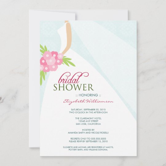 Wedding Dress_2 Bridal Shower Invitation (blue)