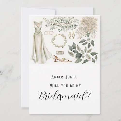 Wedding Dress and Floral Will You Be My Bridesmaid Invitation
