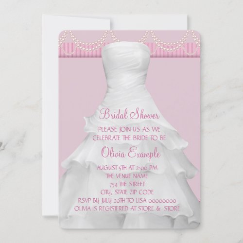 Wedding Dress and Pearls Bridal Shower Invitation