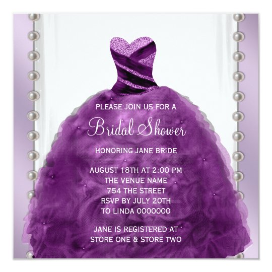 Wedding Dress And Pearls Plum Purple Bridal Shower Invitation