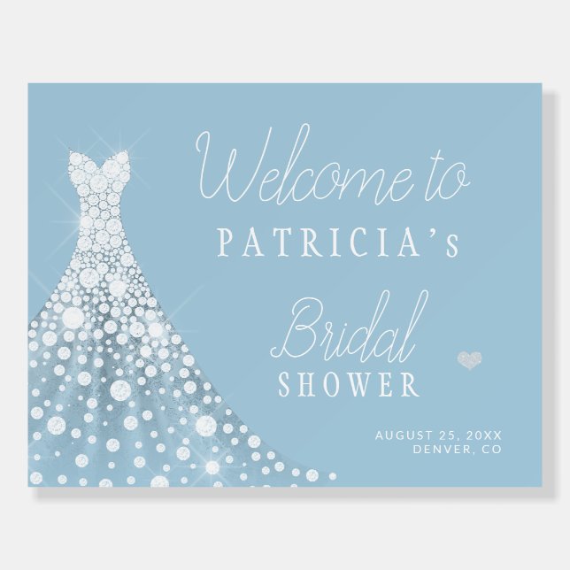 Wedding dress blue bridal shower welcome sign (Front)