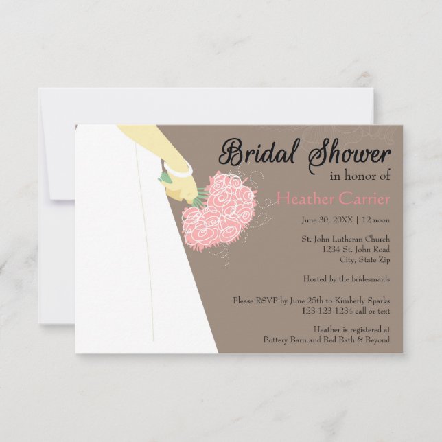 Wedding Dress & Bouquet - 3x5 Bridal Shower Invite (Front)