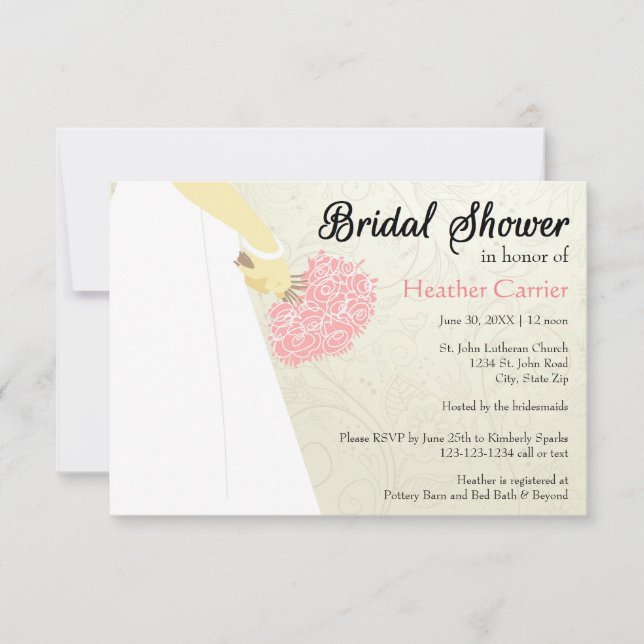 Wedding Dress & Bouquet - 3x5 Bridal Shower Invite (Front)