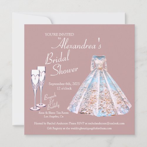 Wedding Dress Bridal Shower Brunch  Bubbly Invitation