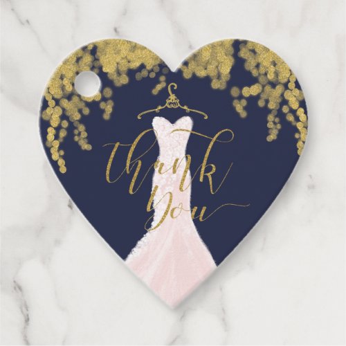 Wedding Dress Bridal Shower Gold Bokeh Light Navy Favor Tags