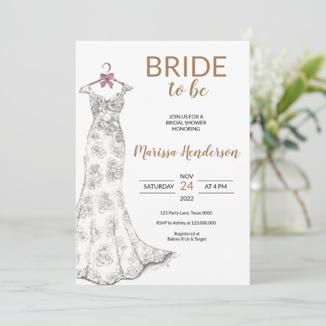 Wedding dress Bridal Shower  Invitation (Standing Front)
