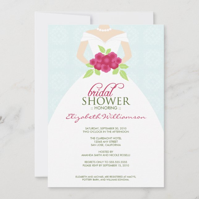 Wedding Dress Bridal Shower Invitation (blue) (Front)