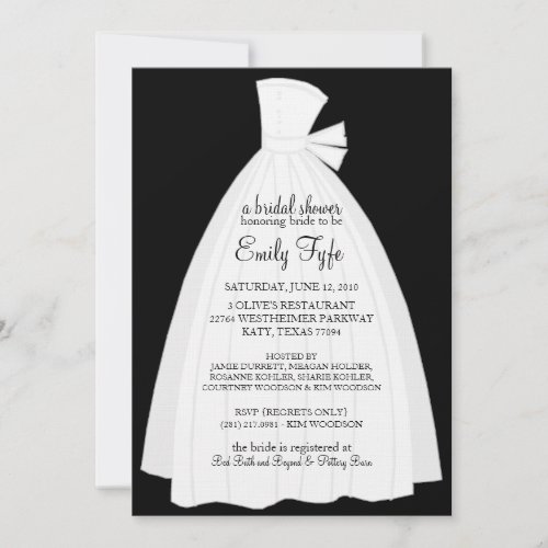 Wedding Dress Bridal Shower Invitation Ebony