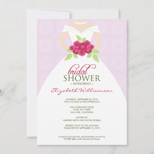 Wedding Dress Bridal Shower Invitation lavender