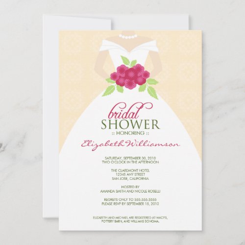Wedding Dress Bridal Shower Invitation (peach)