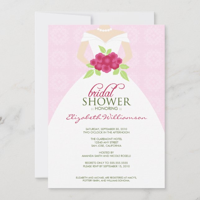 Wedding Dress Bridal Shower Invitation (pink) (Front)