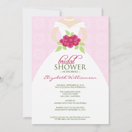 Wedding Dress Bridal Shower Invitation pink