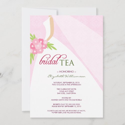 Wedding Dress Bridal Shower Tea Invitation pink