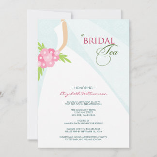 Wedding Dress Bridal Tea Invitation (blue)
