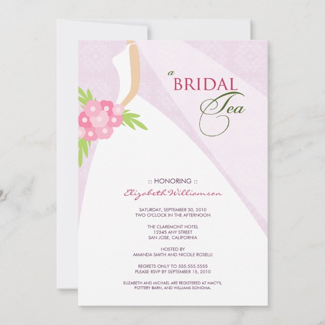 Wedding Dress Bridal Tea Invitation (lilac) (Front)