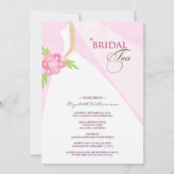 Wedding Dress Bridal Tea Invitation (pink) by TheWeddingShoppe at Zazzle