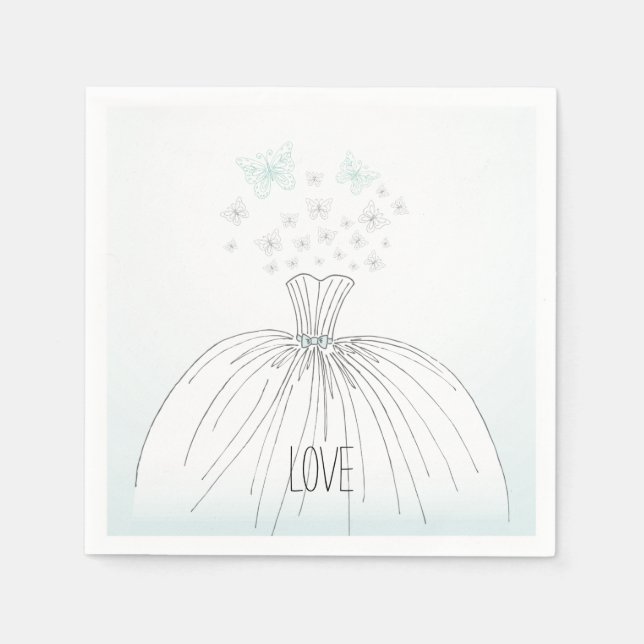 Wedding Dress Butterflies Paper Napkins (Front)
