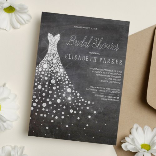 Wedding Dress Chalkboard Rustic Bridal Shower Invitation