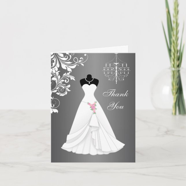 Wedding dress, chandelier on black gray Thank You (Front)