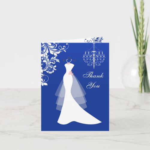 Wedding dress chandelier on royal blue Thank You