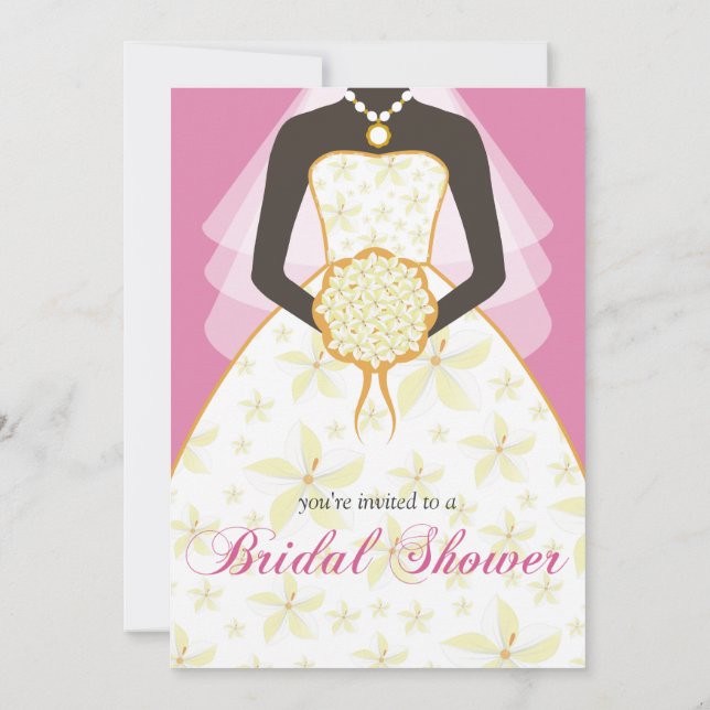 Wedding Dress Custom Bridal Shower Invites Pink (Back)