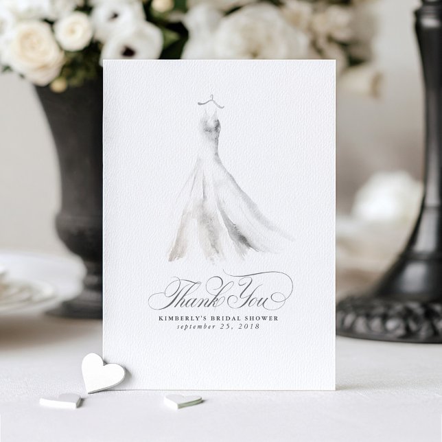 Wedding Dress Elegant Bridal Shower Thank You Card (Wedding Dress Bridal Shower Thank You Cards)