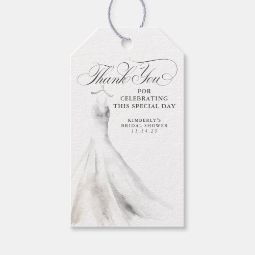 Wedding Dress Elegant Bridal Shower Thank You Gift Tags