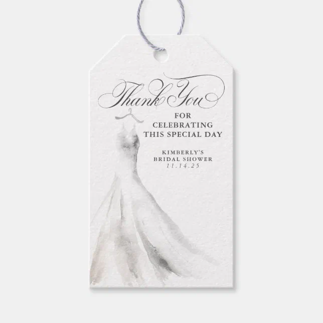 Wedding Dress Elegant Bridal Shower Thank You Gift Tags | Zazzle