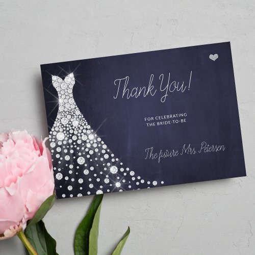 Wedding dress elegant navy bridal shower thank you card