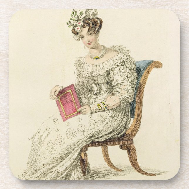 Wedding dress, fashion plate from Ackermann's Repo Drink Coaster (Front)