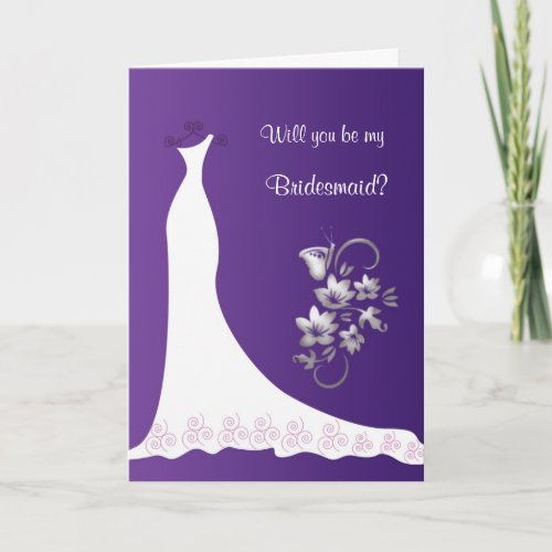 Wedding dress floral butterfly purple Bridesmaid Invitation