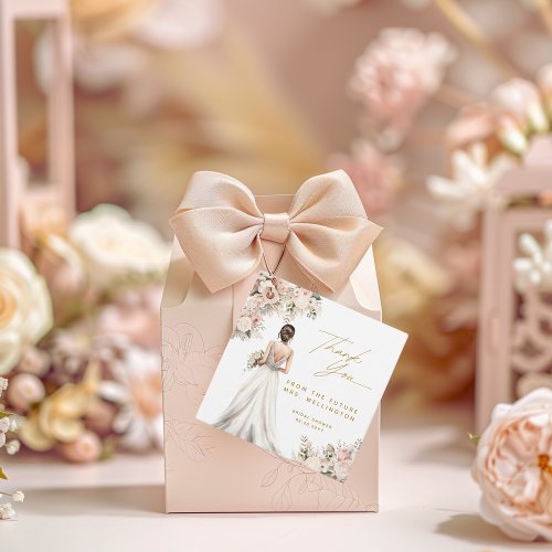 Wedding Dress Gown Brunette Floral Bridal Shower Favor Tags