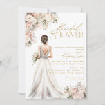 Wedding Dress Gown Brunette Floral Bridal Shower Invitation at Zazzle