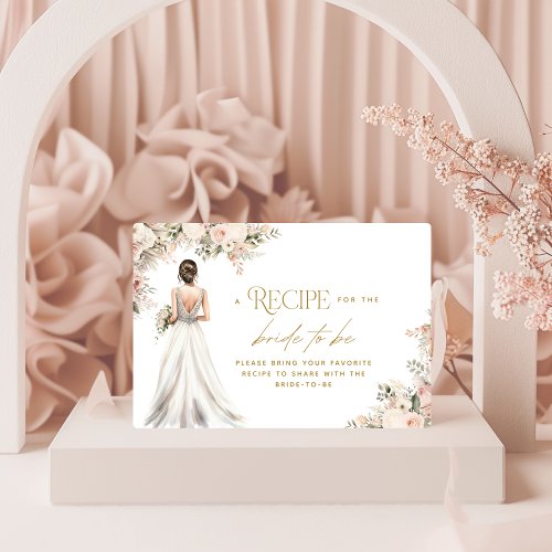 Wedding Dress Gown Brunette Recipe Bridal Shower Enclosure Card