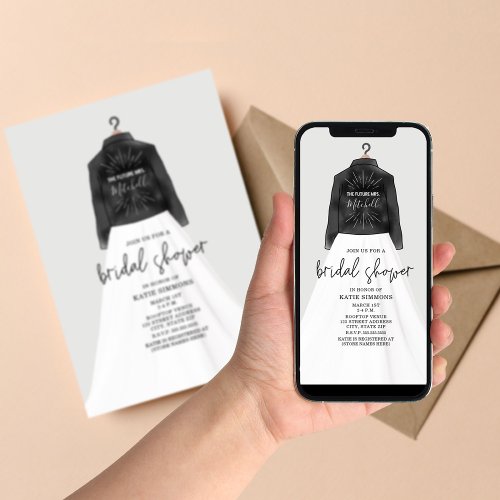 Wedding Dress Leather Jacket Bridal Shower Invitation