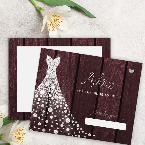 Wedding dress modern bridal shower advice card