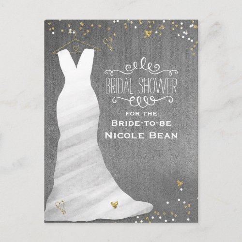 Wedding Dress Modern Glam  Heart Confetti Bridal Invitation Postcard