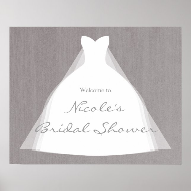 Wedding Dress Modern Glamor Bridal Shower Gray Poster (Front)